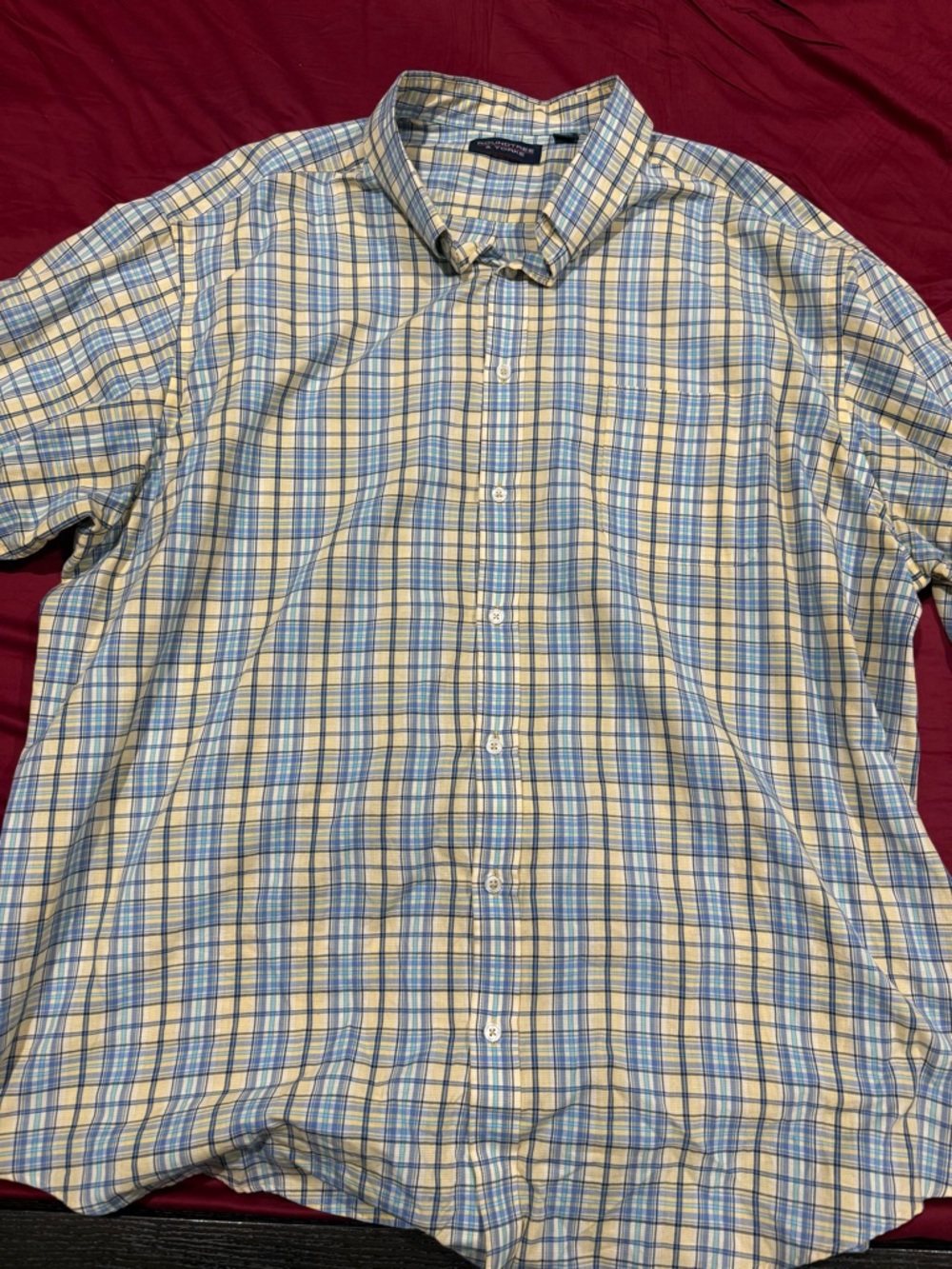 Roundtree & Yorke Plaid Button-Down – Blue & Yellow – 3XB – Big & Tall